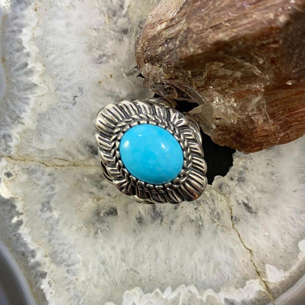 Carolyn Pollack Vintage Sterling Silver Oval Turquoise Decorated Ring For Women - Picture 2 of 10